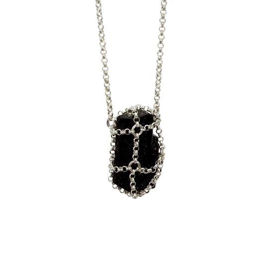 Caged Sterling Silver Black Tourmaline Pendant