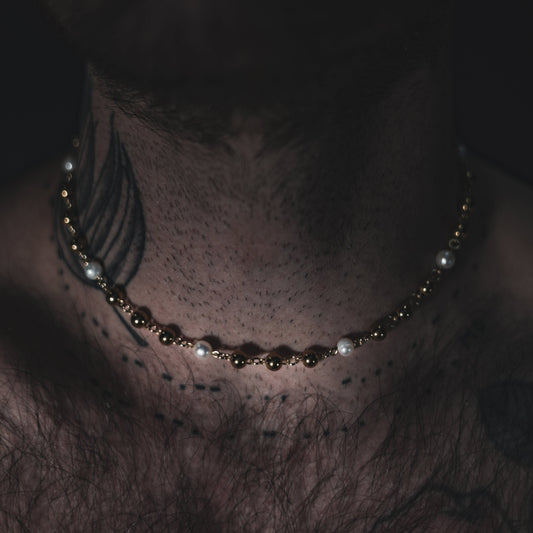 Linked Gold + Pearl Bead Necklace