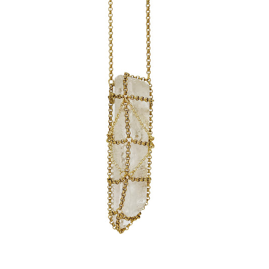 Caged Quartz Spike Necklace in 14k Gold