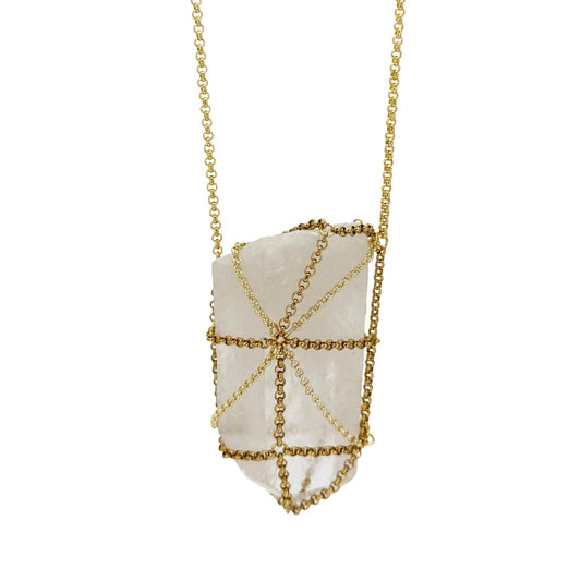 Caged Quartz Spike Necklace in 14k Gold
