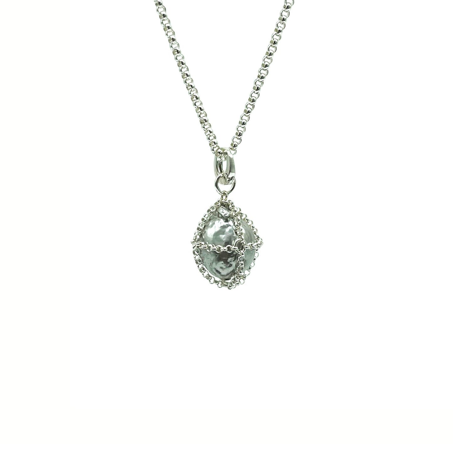Caged Silver Pearl Pendant
