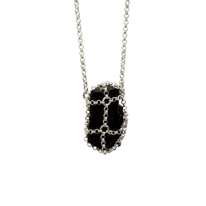 Caged Sterling Silver Black Tourmaline Pendant